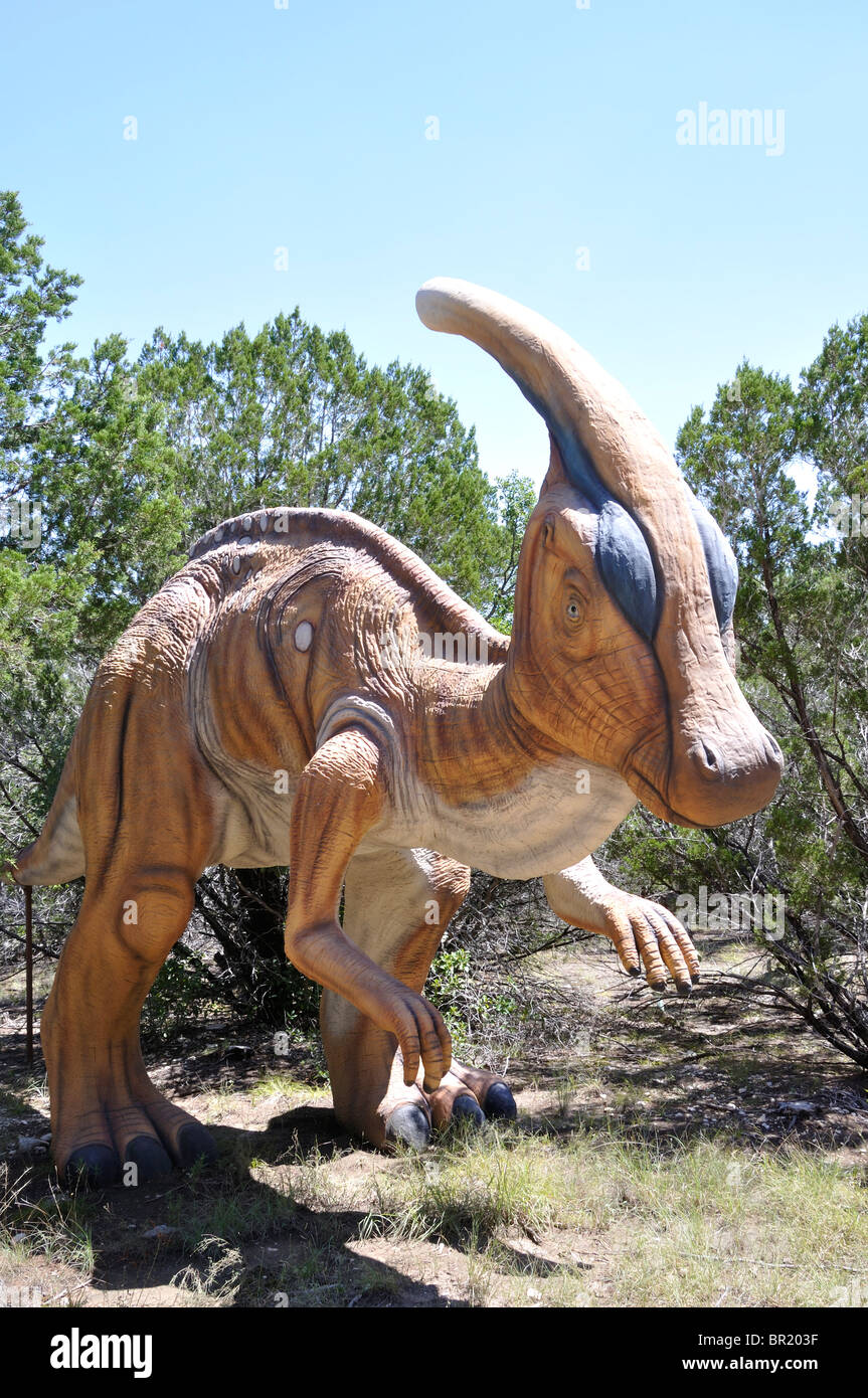 Parasaurolophus, mondo di dinosauri, Glen Rose, Texas, Stati Uniti d'America Foto Stock