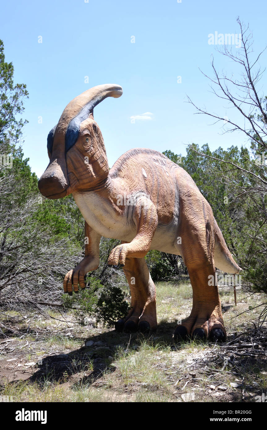 Parasaurolophus, mondo di dinosauri, Glen Rose, Texas, Stati Uniti d'America Foto Stock