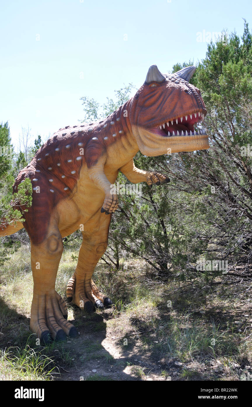 Carnotaurus, mondo di dinosauri, Glen Rose, Texas, Stati Uniti d'America Foto Stock
