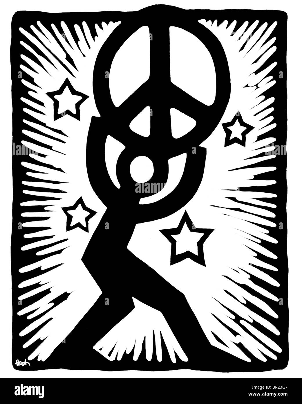 Un Bianco E Nero Di Disegno Di Un Uomo Che Porta La Pace
