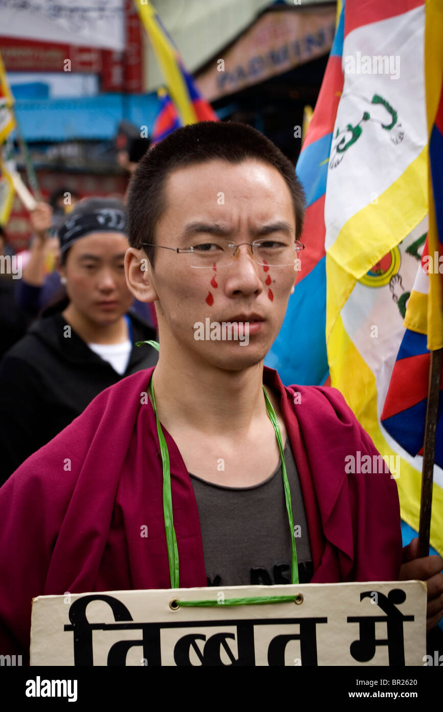 Monaco del rally durante l insurrezione tibetana giorno, per la libertà e i diritti umani in Tibet Dharamsala, Himachal Pradesh, India. Foto Stock