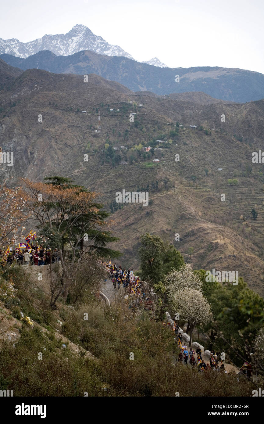 Insurrezione tibetana giorno, chiedendo per la libertà e i diritti umani in Tibet Dharamsala, Himachal Pradesh, India. Foto Stock