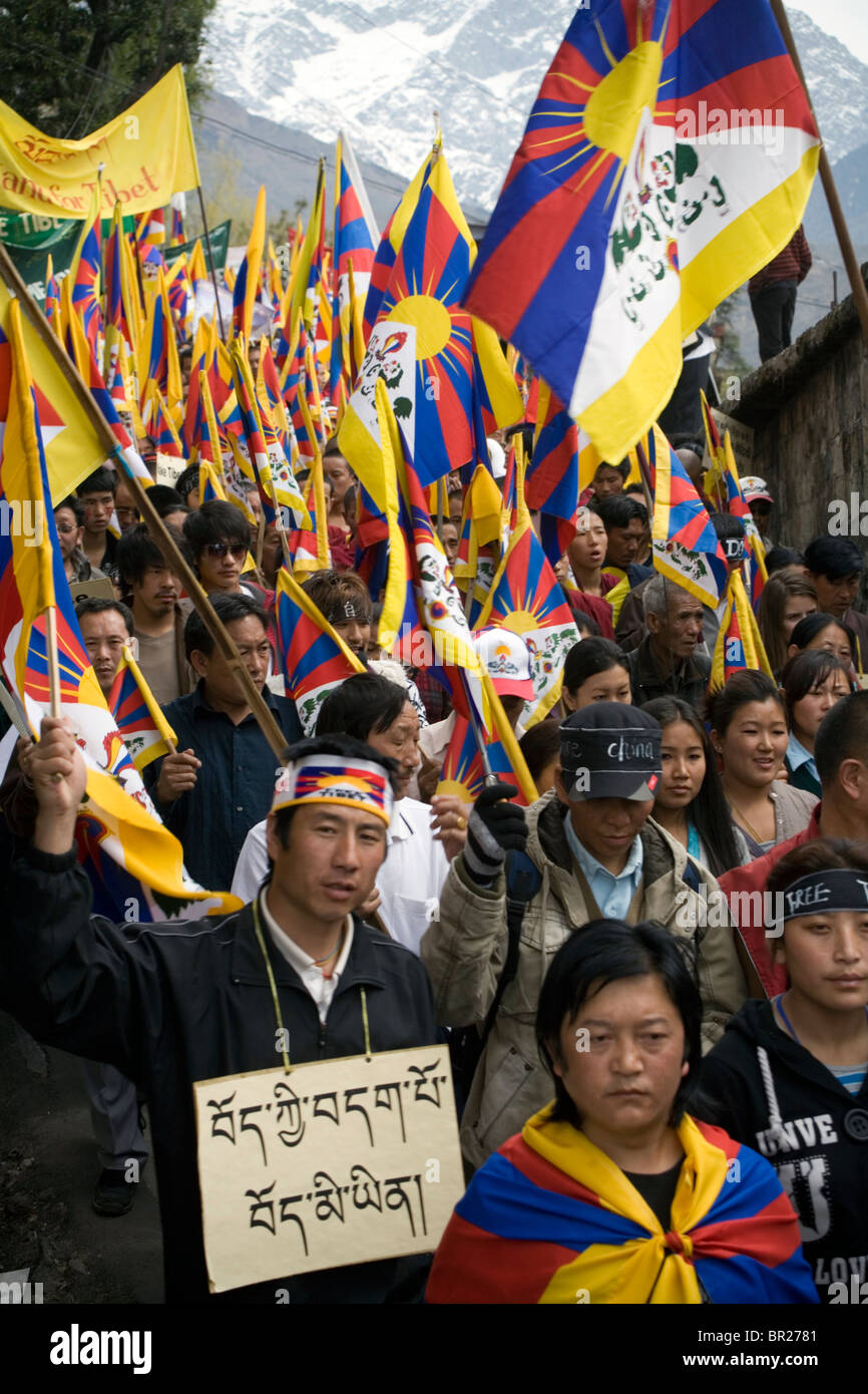 Insurrezione tibetana giorno, chiedendo per la libertà e i diritti umani in Tibet Dharamsala, Himachal Pradesh, India. Foto Stock