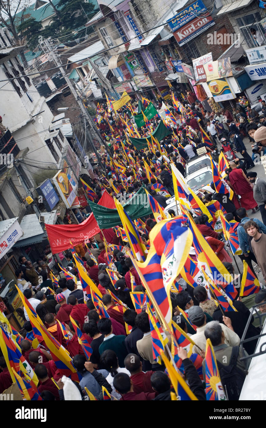 Insurrezione tibetana giorno, chiedendo per la libertà e i diritti umani in Tibet Dharamsala, Himachal Pradesh, India. Foto Stock