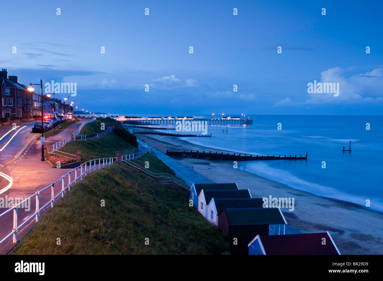 Il molo e il lungomare, Southwold, Suffolk, Inghilterra, Regno Unito Foto Stock