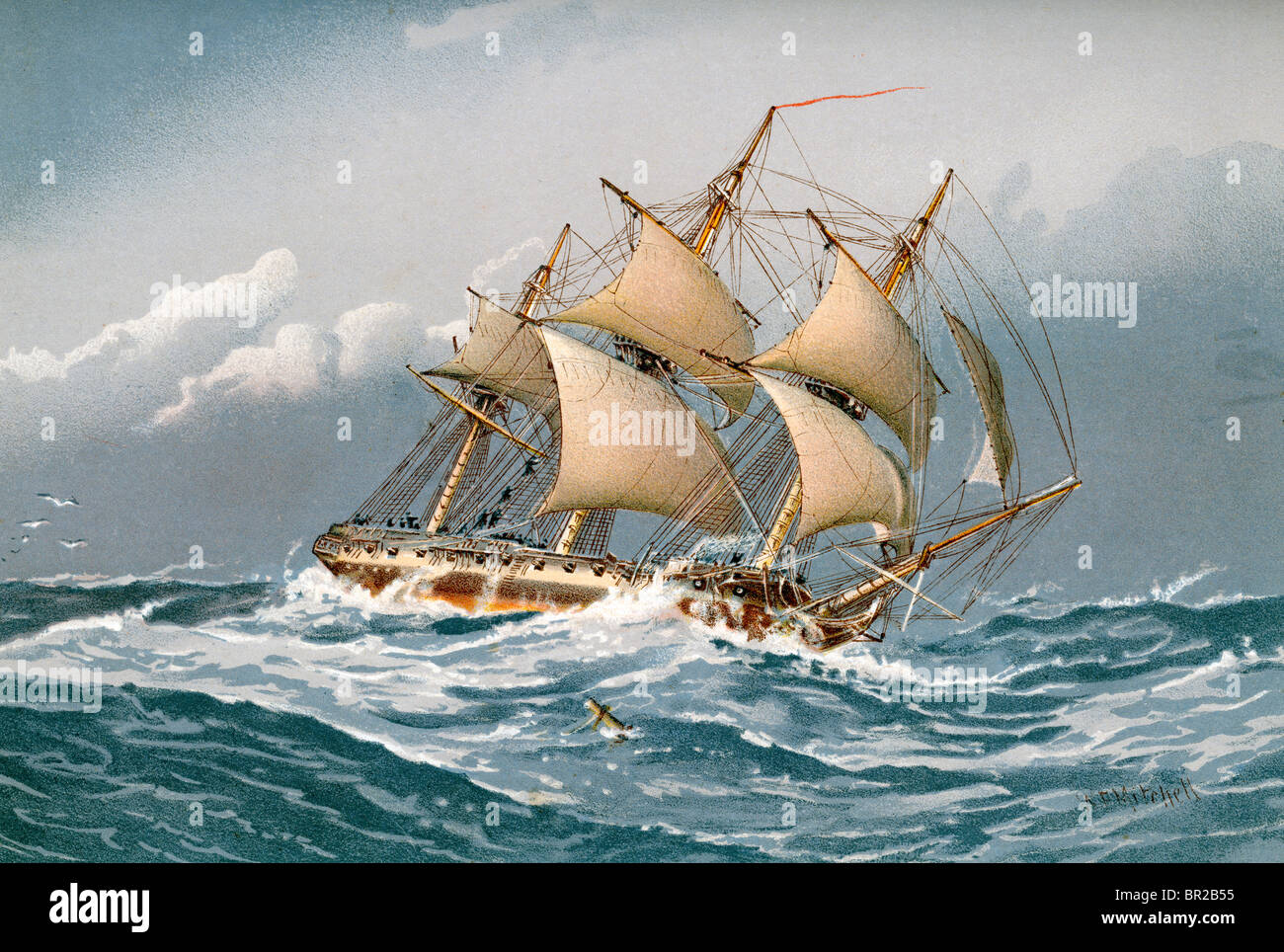 Una pistola 28 fregate della British Royal Navy in alto mare da circa 1794 (Mitchell 96) Foto Stock
