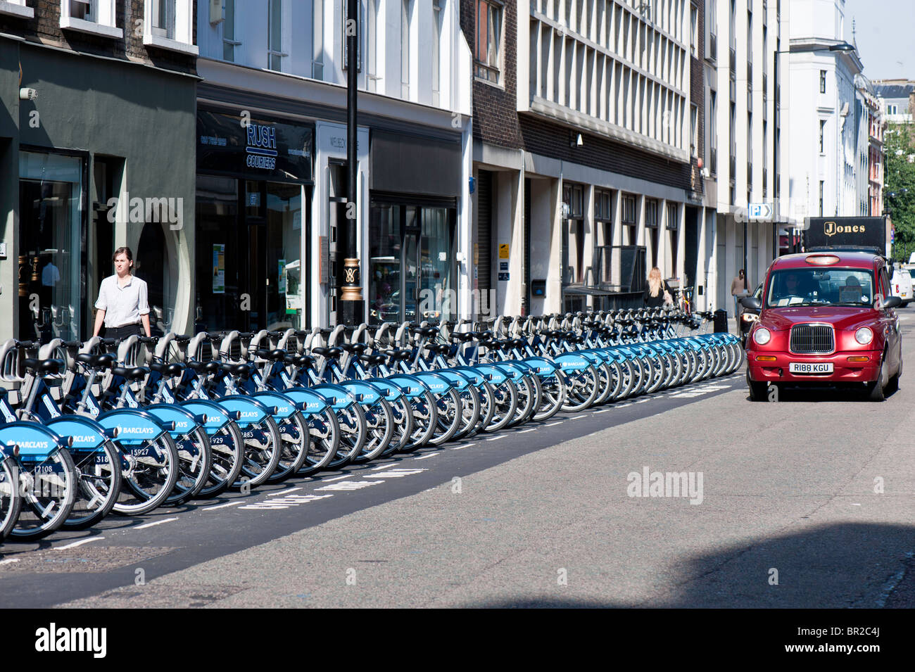 Barclays Cycle Hire schema di progetto, Wells Street, W1, London, Regno Unito Foto Stock