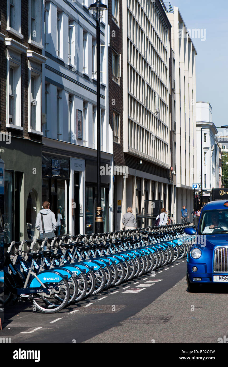 Barclays Cycle Hire schema di progetto, Wells Street, W1, London, Regno Unito Foto Stock