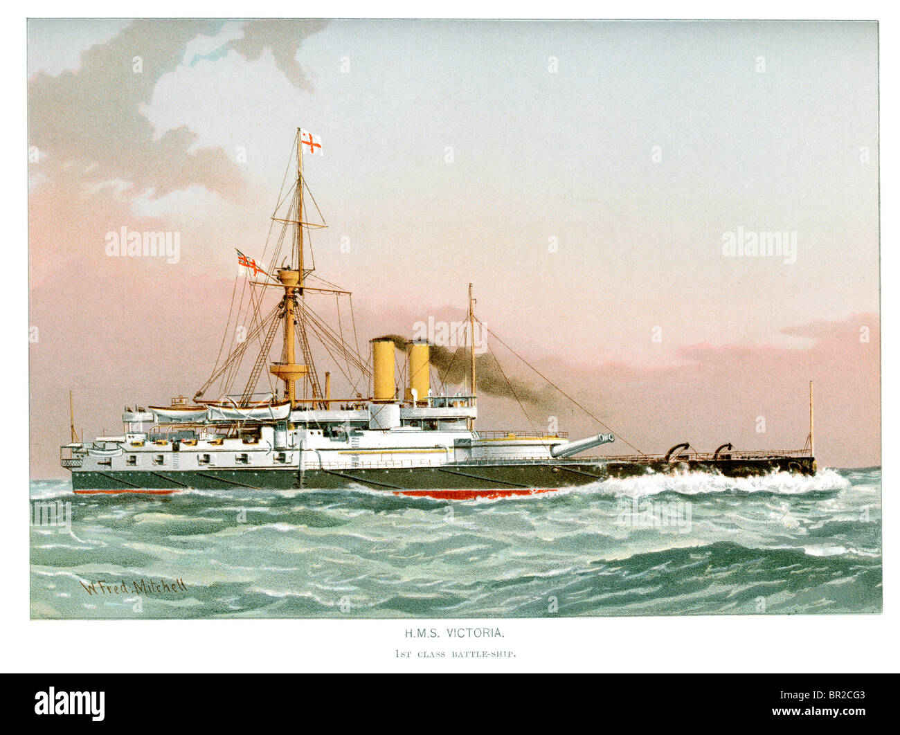 HMS Victoria era la nave di piombo nella sua classe di due corazzate della Royal Navy. Foto Stock