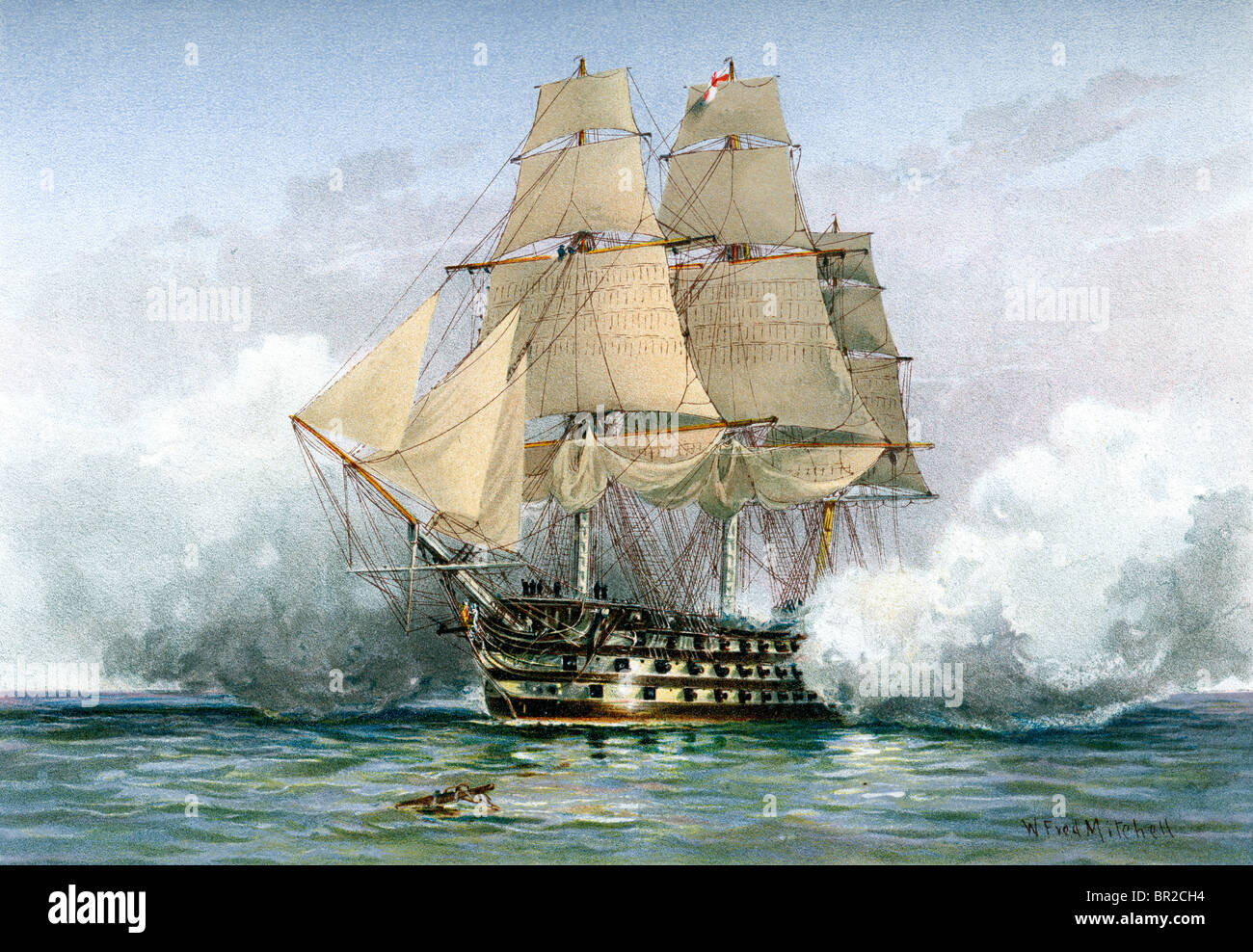 HMS Victory primo tasso di nave di linea della Royal Navy Lord Nelson nave ammiraglia nella Battaglia di Trafalgar. Foto Stock