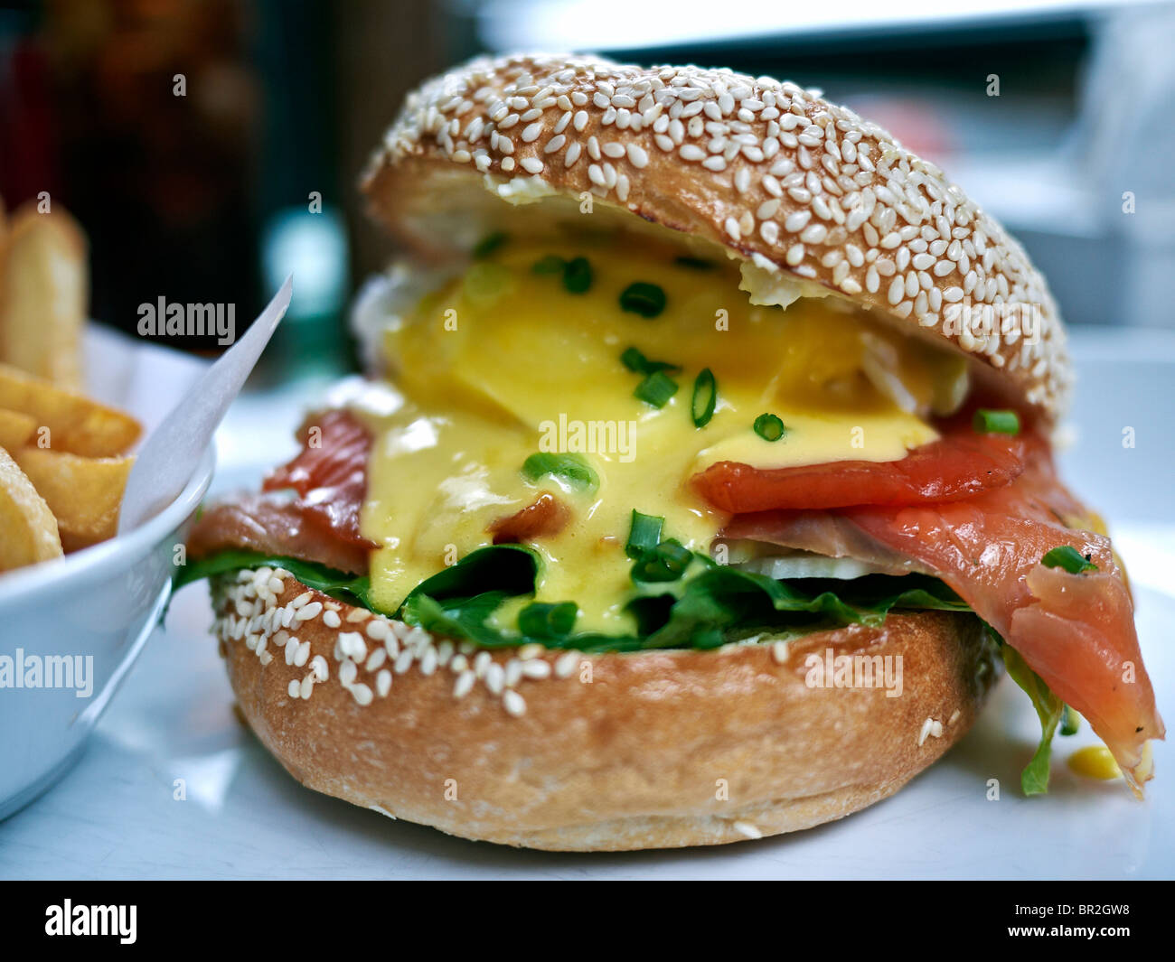 Bagel al salmone affumicato, baguette al salmone affumicato Foto Stock