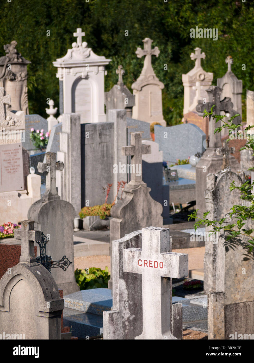 Tombe sui Fleurie cimitero a Beaujolais, Francia Foto Stock