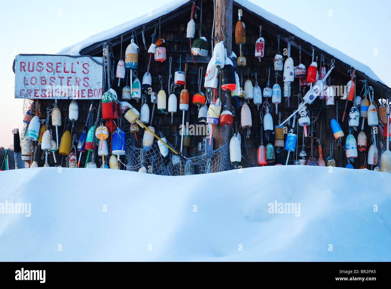 Russell di aragoste a York, Maine, chiuso per l'inverno Foto Stock