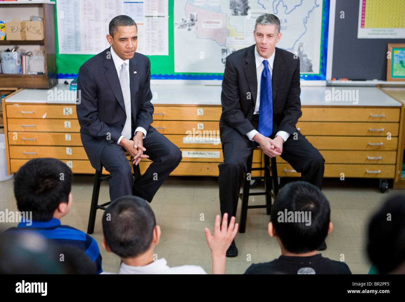 Il presidente Barack Obama visite Graham Road scuola elementare. Foto Stock