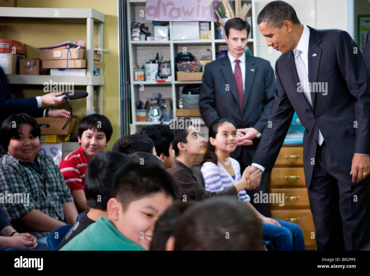 Il presidente Barack Obama visite Graham Road scuola elementare. Foto Stock
