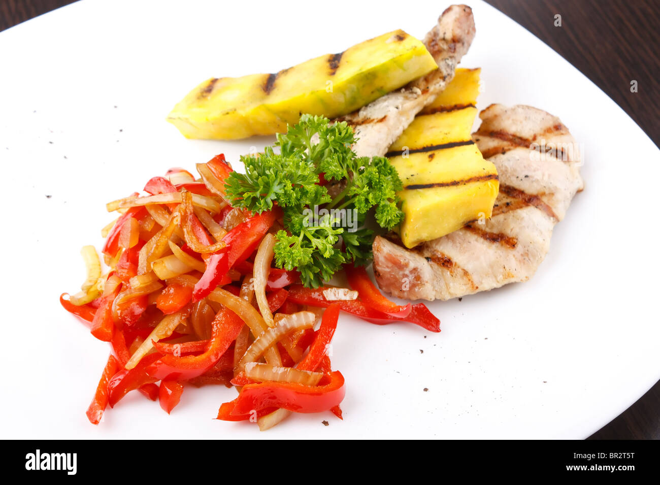 Bistecca alla griglia con la zucca Foto Stock