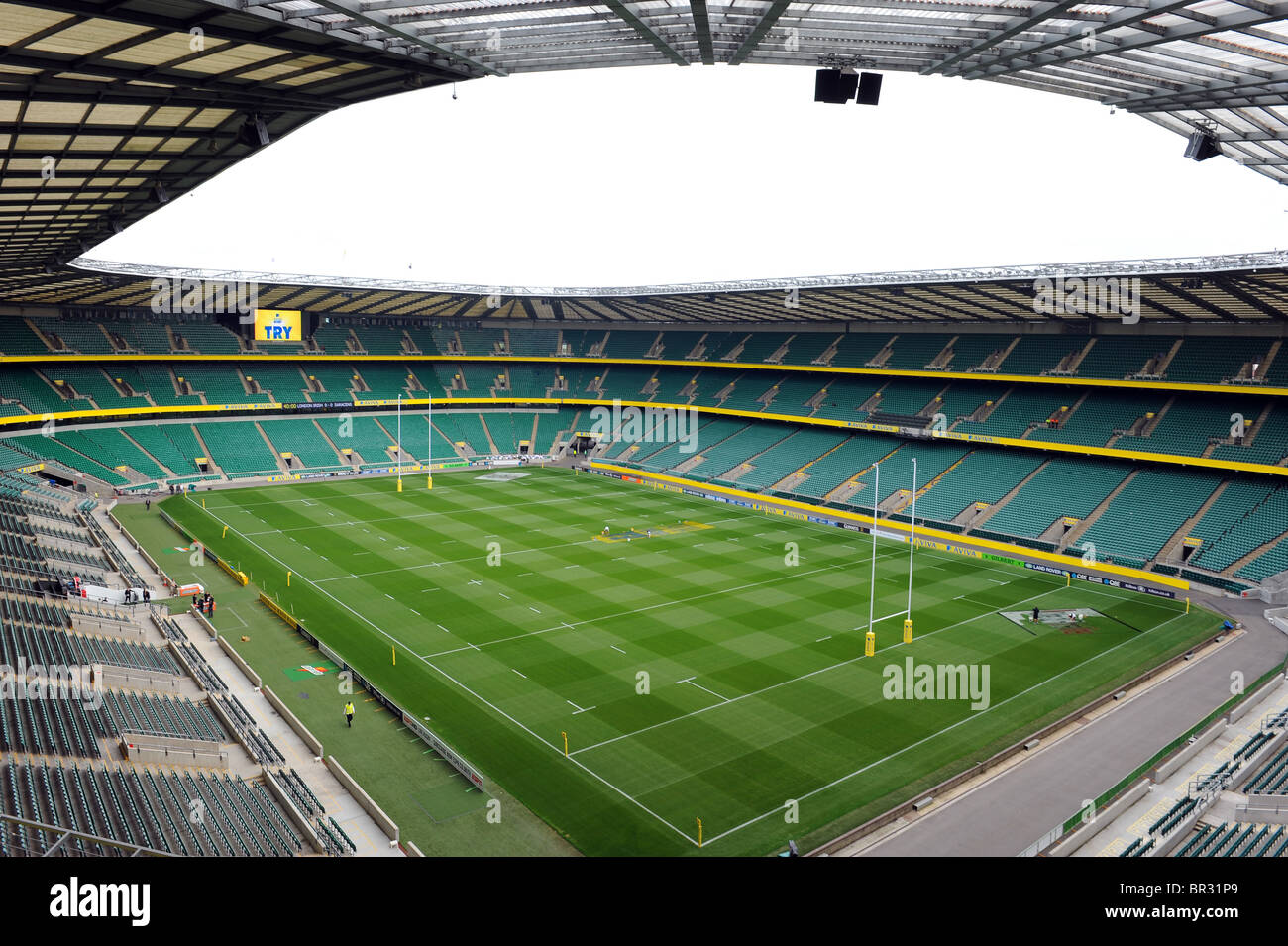 Vista dentro Stadio di Twickenham e Stadio di Twickenham, Londra. Home dell'inglese di Rugby Union o RFU Foto Stock