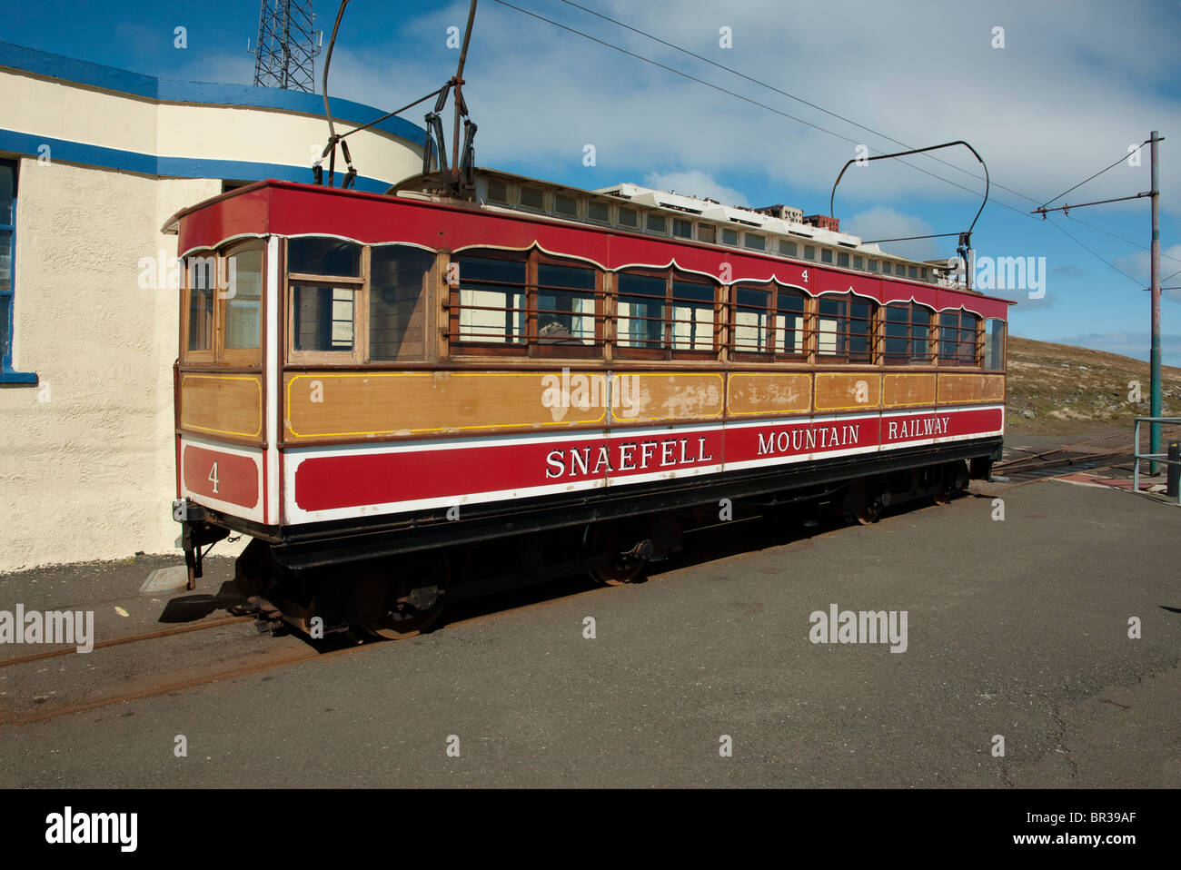 Snaefell ferrovia di montagna del treno elettrico Foto Stock