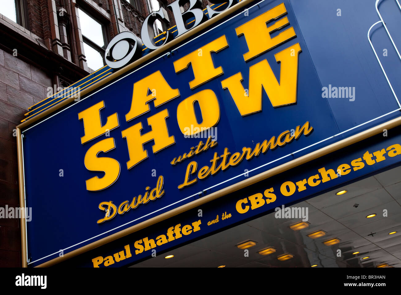 Il Late Show marquee esterno del Ed Sullivan Theater di New York City, Stati Uniti d'America Foto Stock