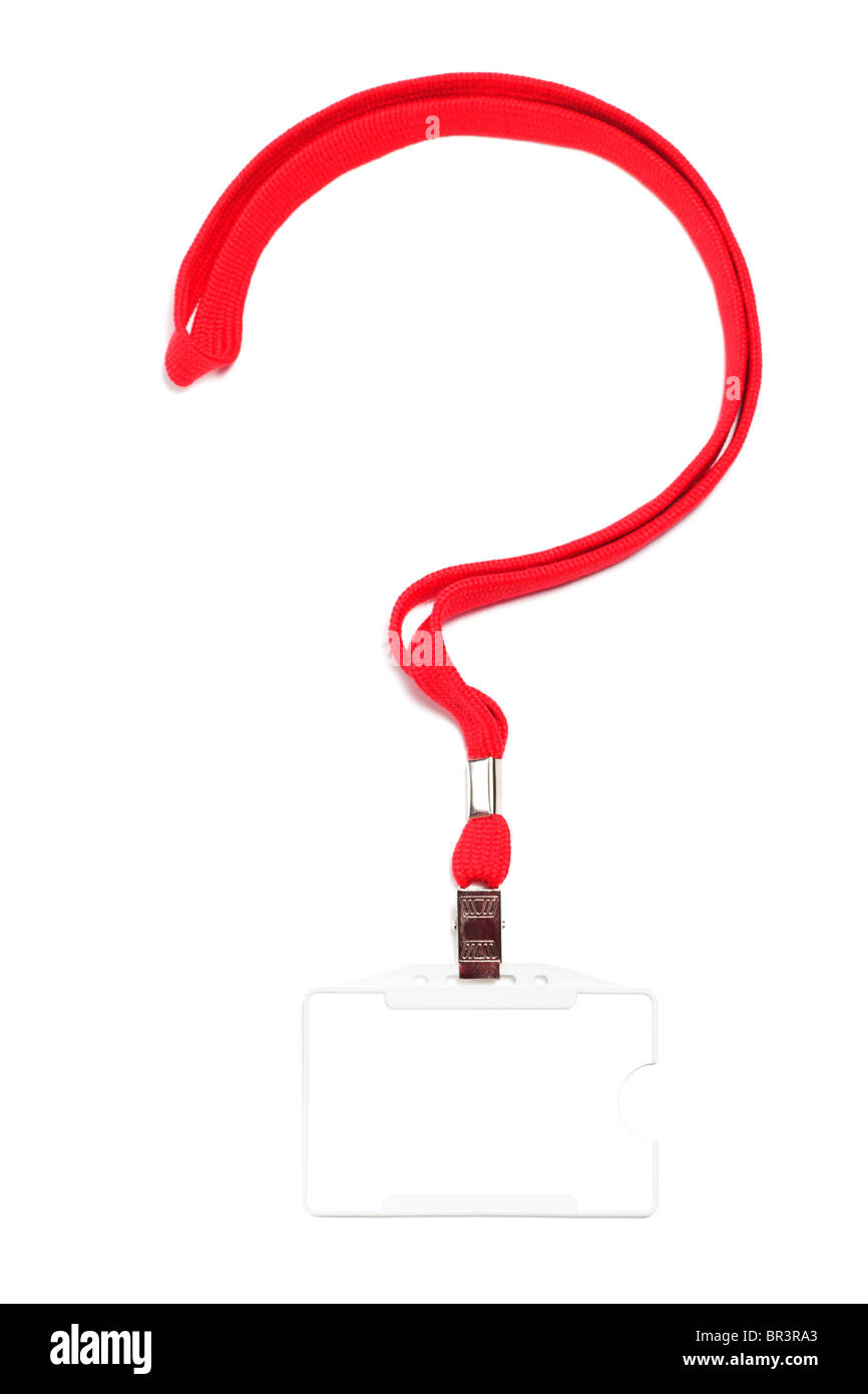 Punto interrogativo corporate ID tag con string rosso Foto Stock