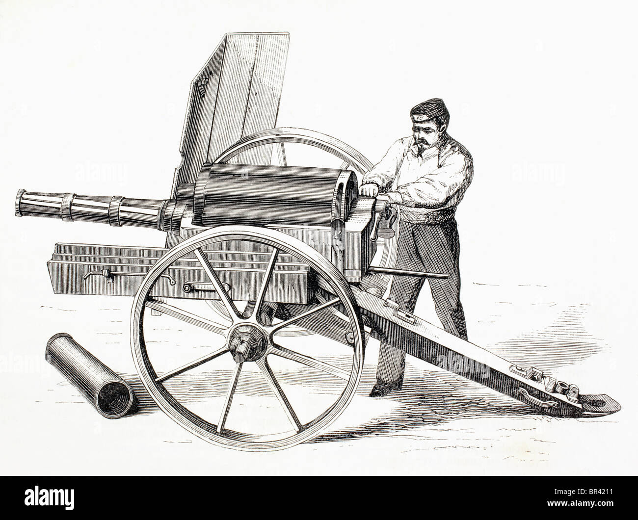 Cannone rotante brevettata da J.A. de Brame nel 1861. Foto Stock