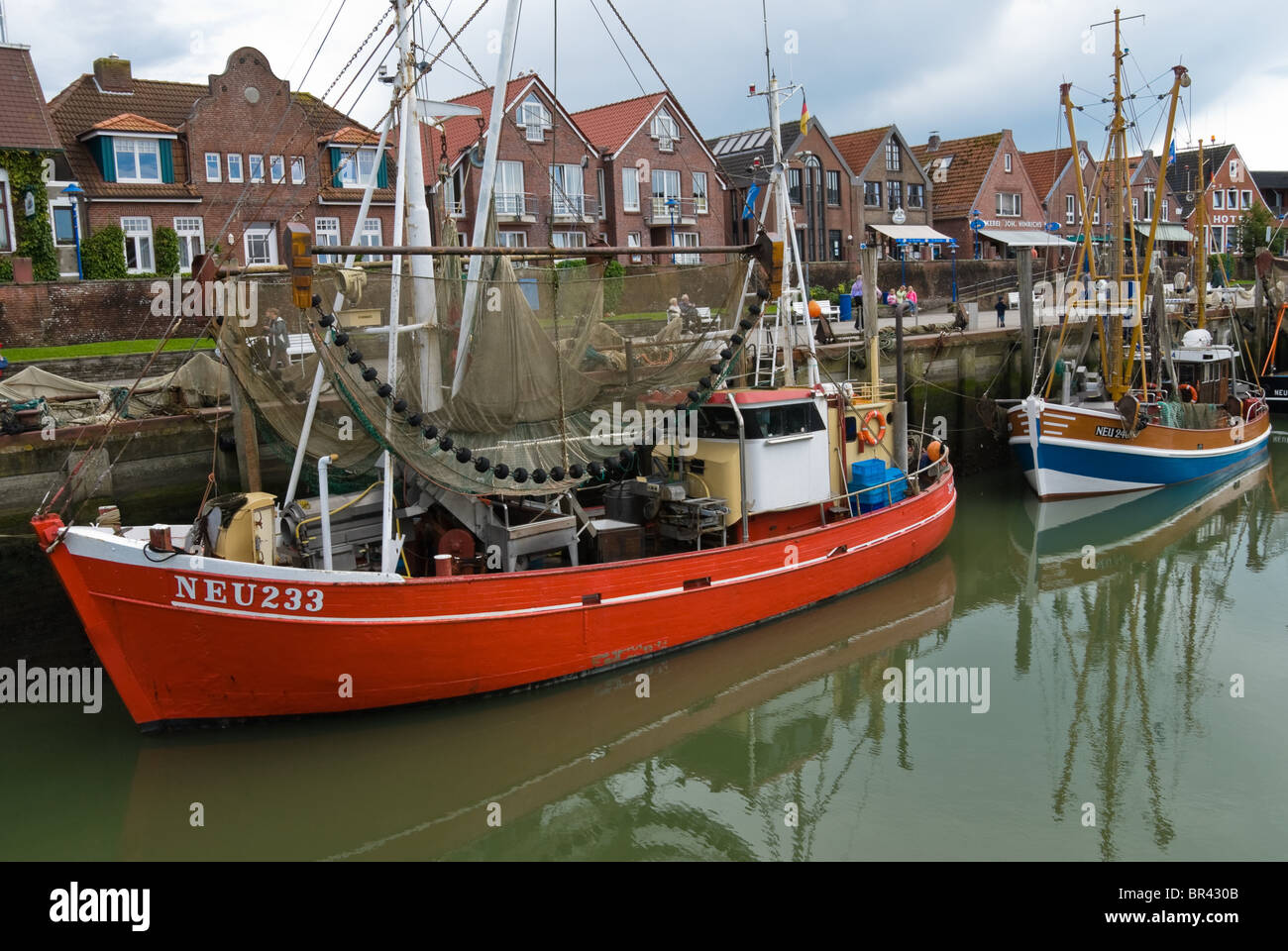 Gamberetti in Neuharlingersiel Harbour, Germania Foto Stock