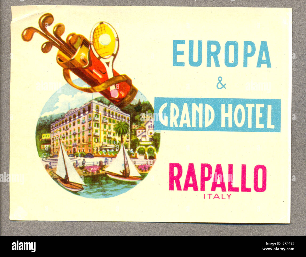 Etichetta bagaglio per Europa & Grand Hotel, Rapallo, Italia Foto Stock