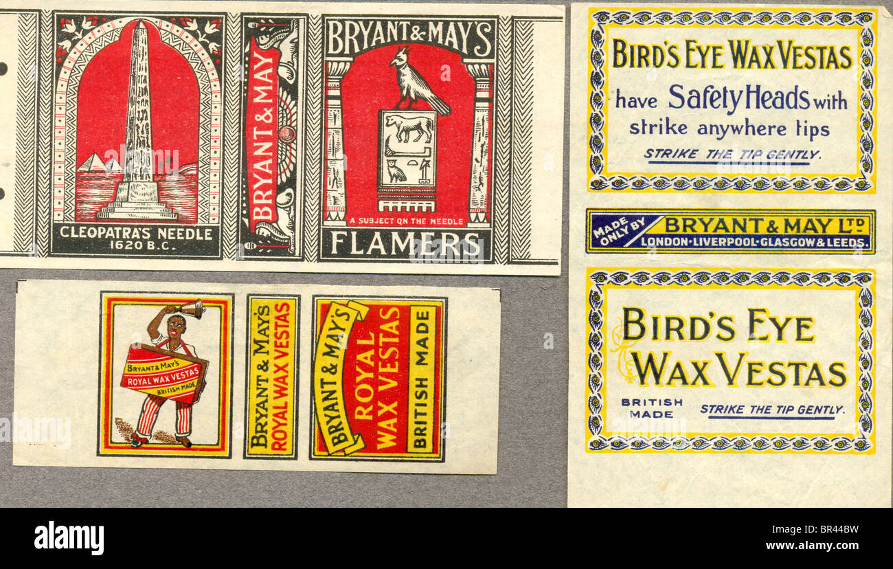 Victorian Bryant & può matchbox etichette Foto Stock