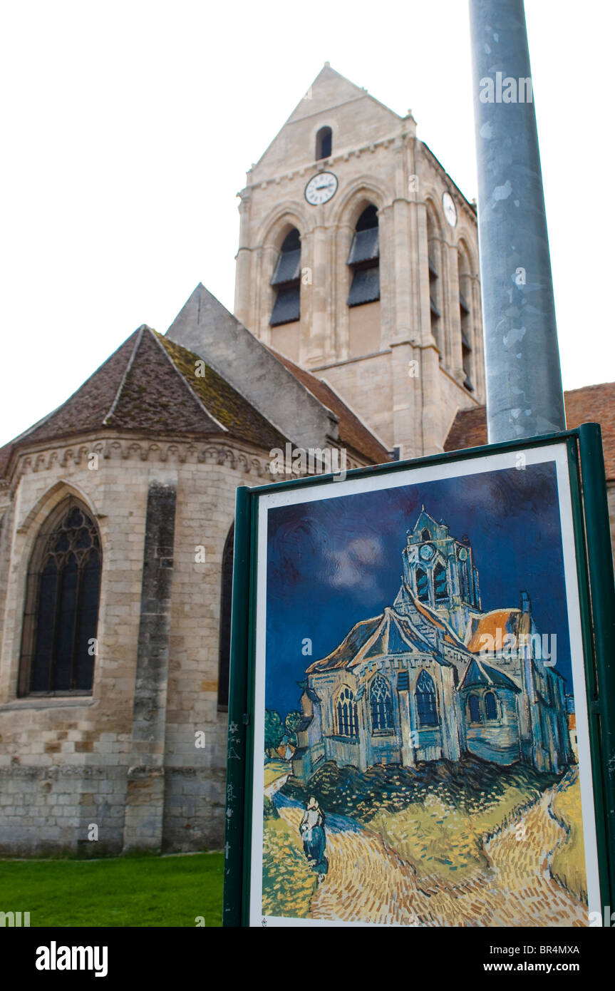 Chiesa di Auvers-sur-Oise e Vincent van Gogh del dipinto di esso, Francia Foto Stock