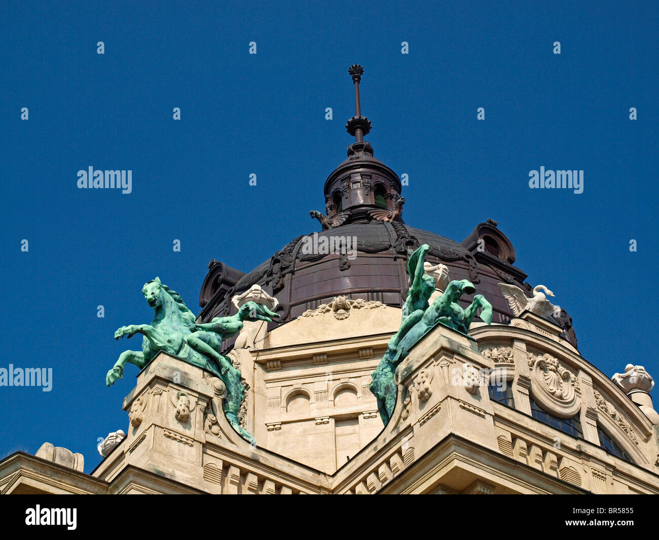 La cupola esterna del Szechenyi bathhouse (Széchenyi Furdo) uno dei più grandi bagni medicinali in Europa. Budapest, Ungheria Foto Stock