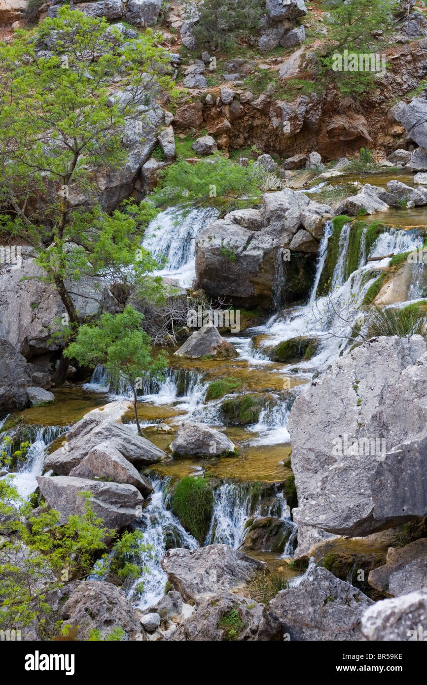 Serie di piccole cascate, Cazorla National Park, Provincia di Jaen, Spagna Foto Stock