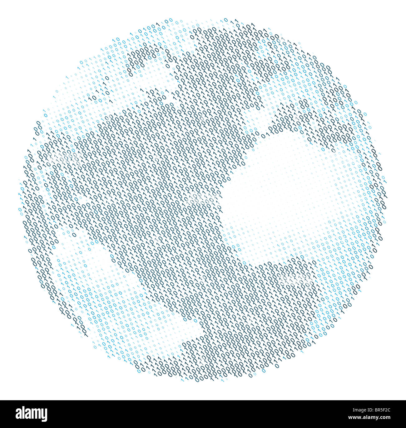 Una illustrazione del mondo, utilizzando il codice binario per raffigurare i continenti e gli oceani Foto Stock