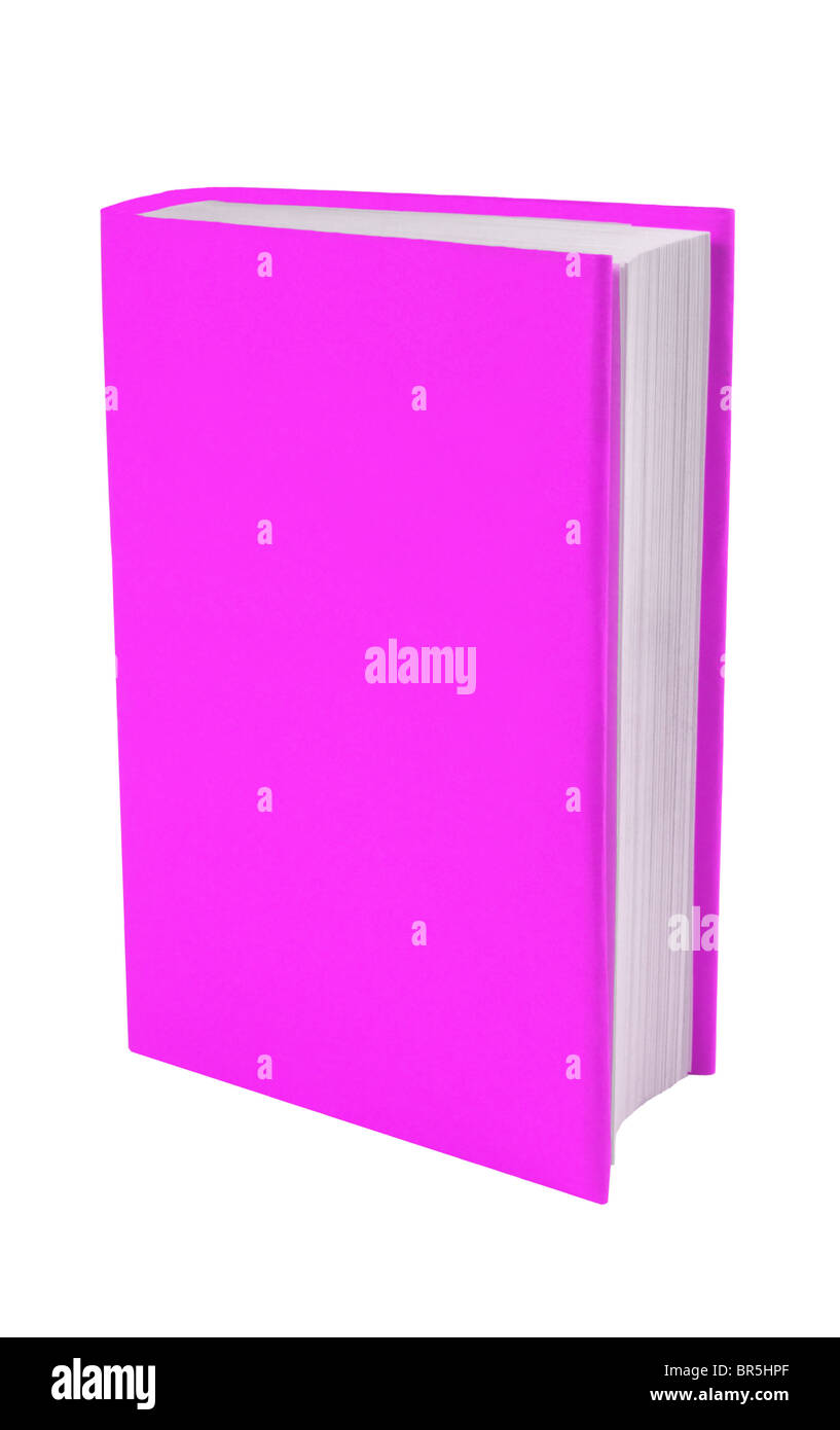 Prenota con rosa/viola Ritaglio copertura su uno sfondo bianco con copia spazio intorno o sul libro. Foto Stock