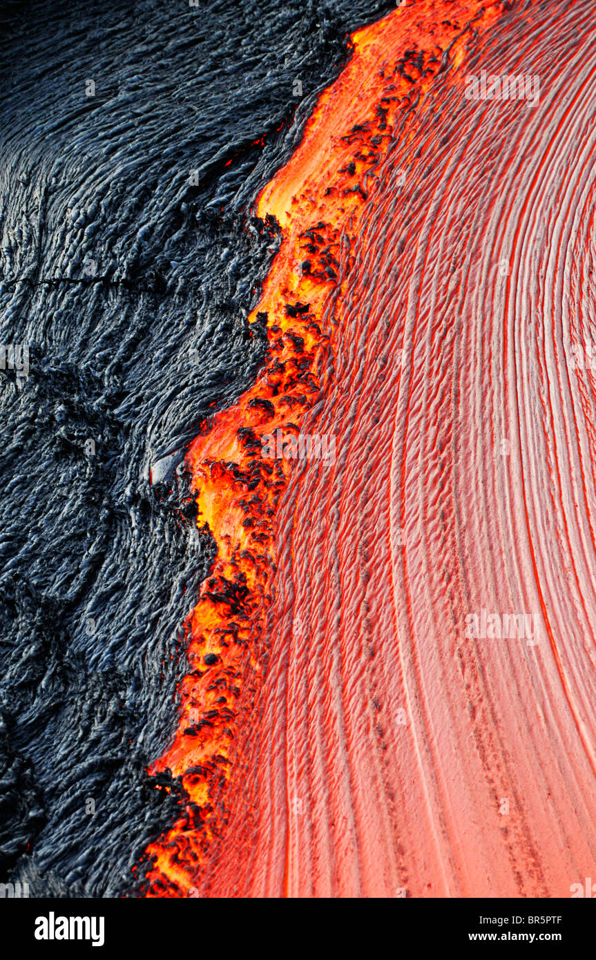 Il fiume di lava fusa, close-up, vulcano Kilauea, isole Hawaii, Stati Uniti Foto Stock