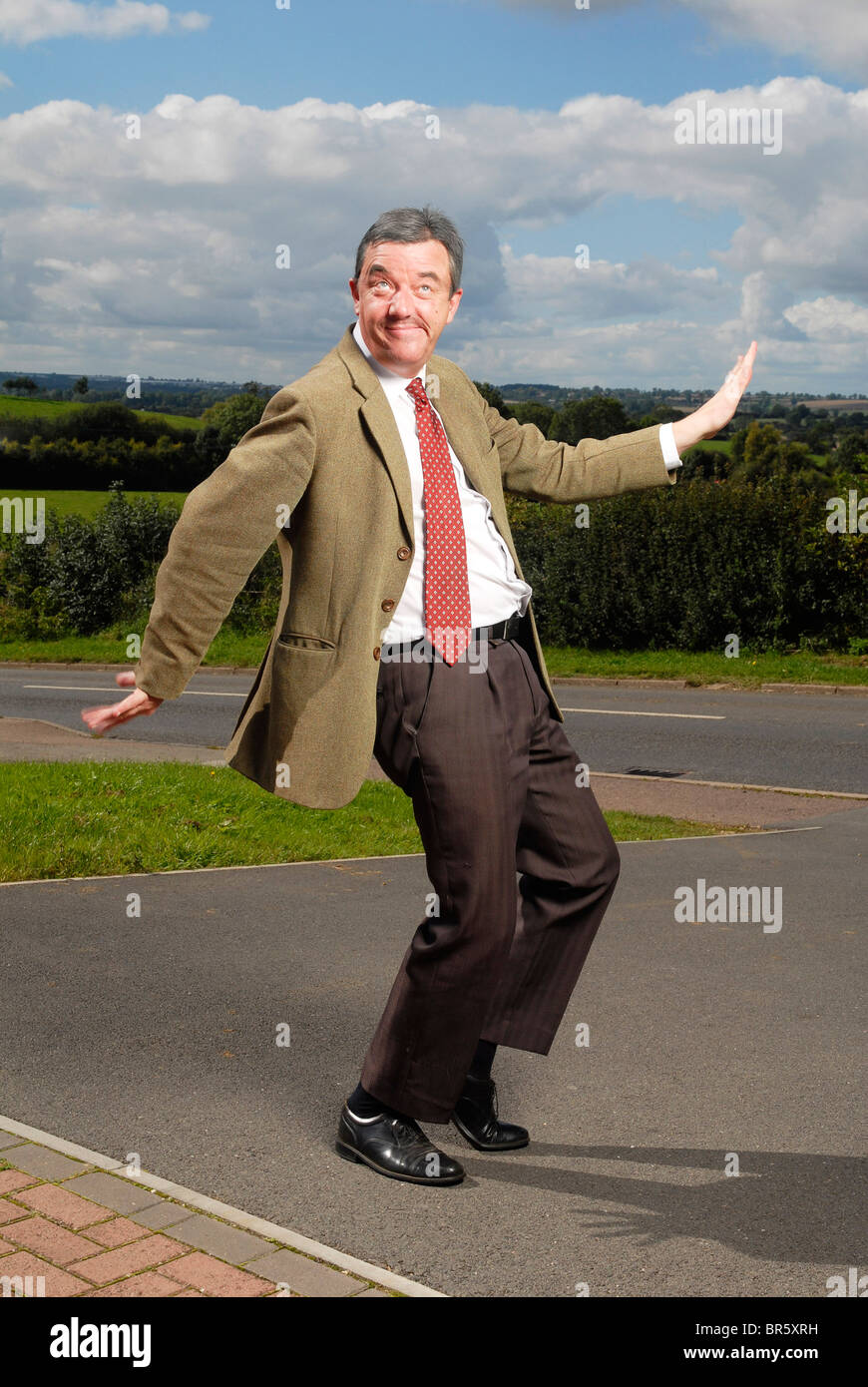 Mr Bean lookalike Steve Keefe riprese in location in Long Buckby, Northamptonshire Foto Stock