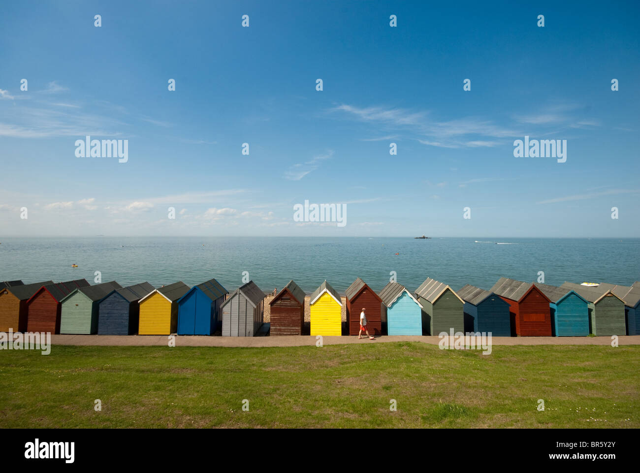 Cabine sulla spiaggia, a Whitstable Foto Stock