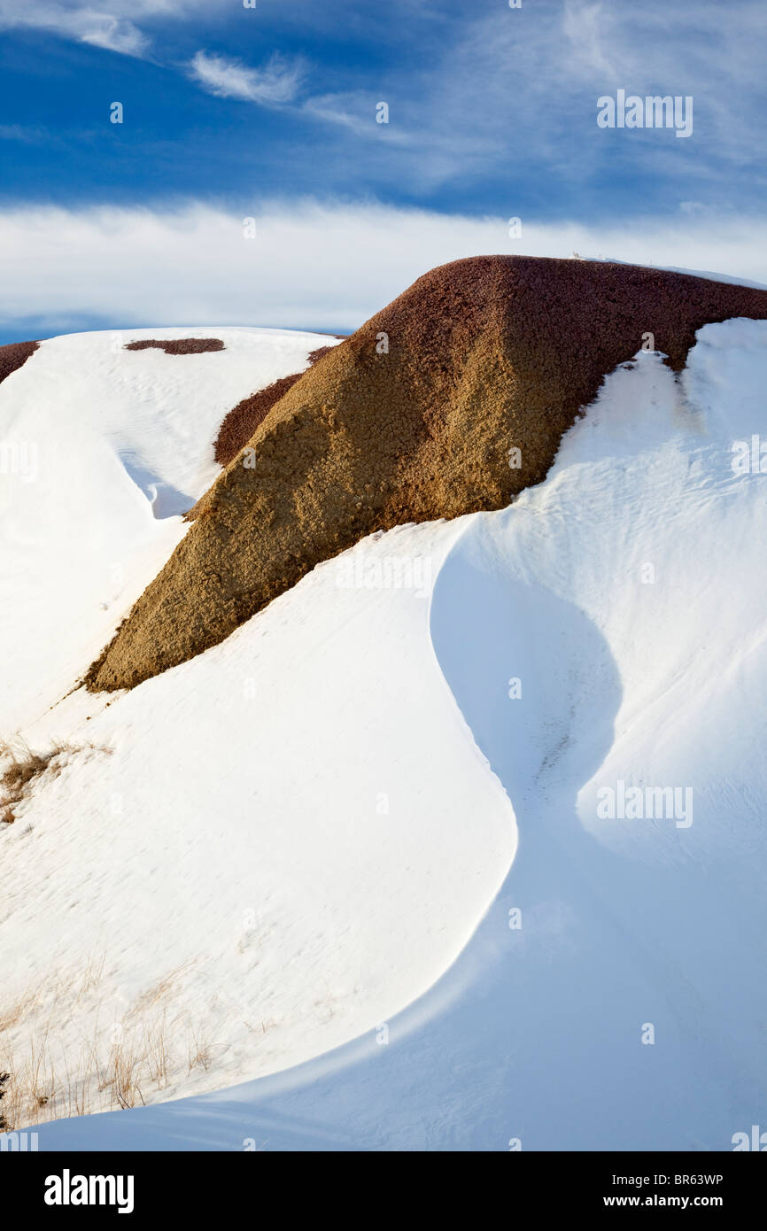 Un cumulo di neve nel Parco nazionale Badlands, Dakota del Sud, Stati Uniti d'America. Foto Stock