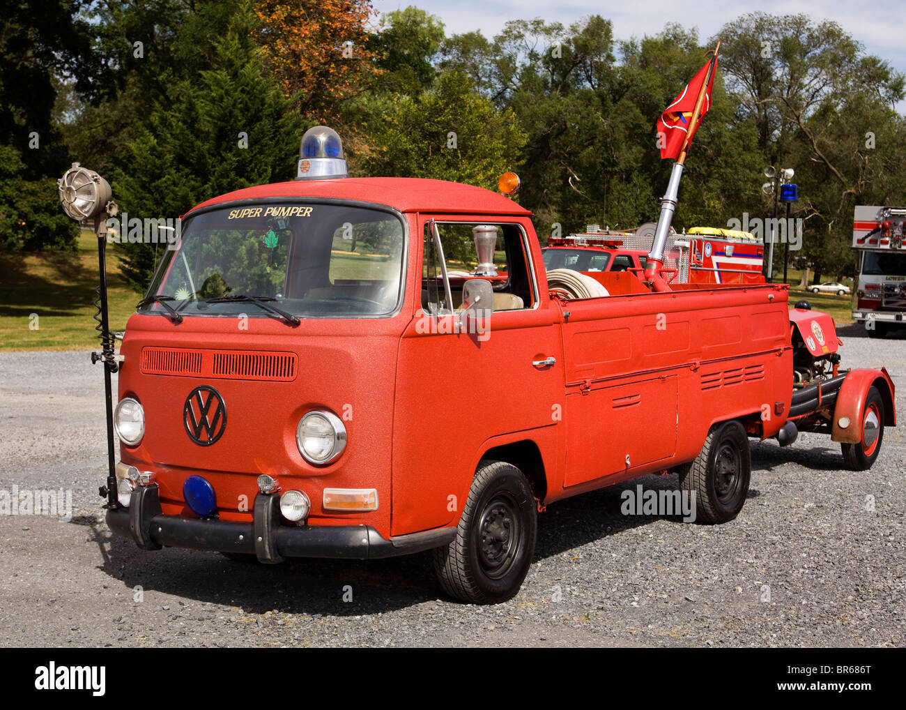 Antique Volkswagen Kombi camion dei pompieri Foto Stock