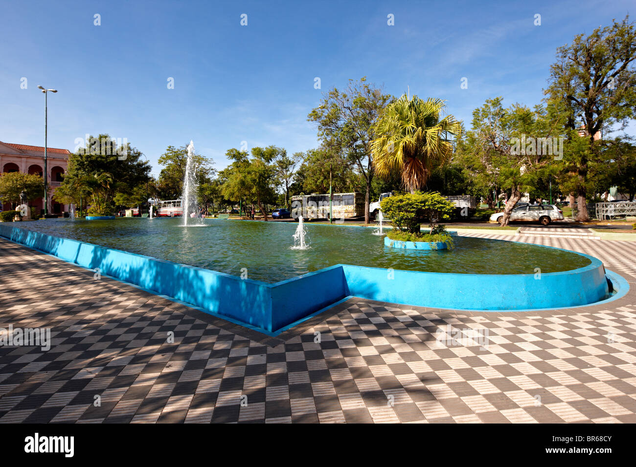 Fontana di fronte a El Cabildo, Congresso Nazionale Edificio, Asunción, Paraguay Foto Stock