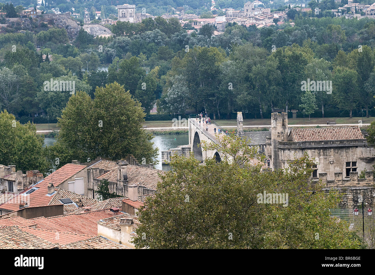 Panorama della città con il ponte di Avignone in background Foto Stock