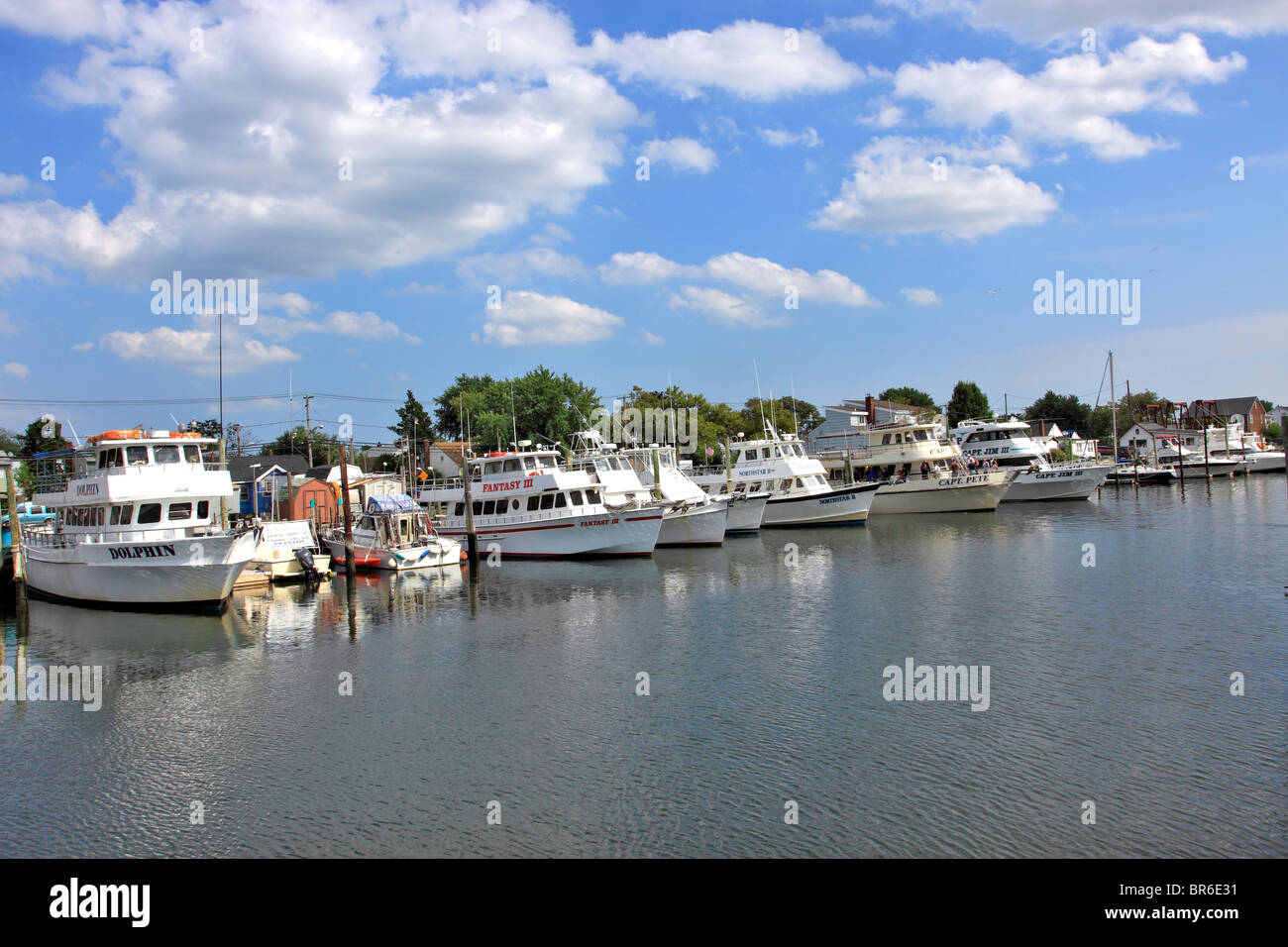 Charter Barche da pesca sul canale Woodcleft sul miglio nautico Freeport Long Island NY Foto Stock