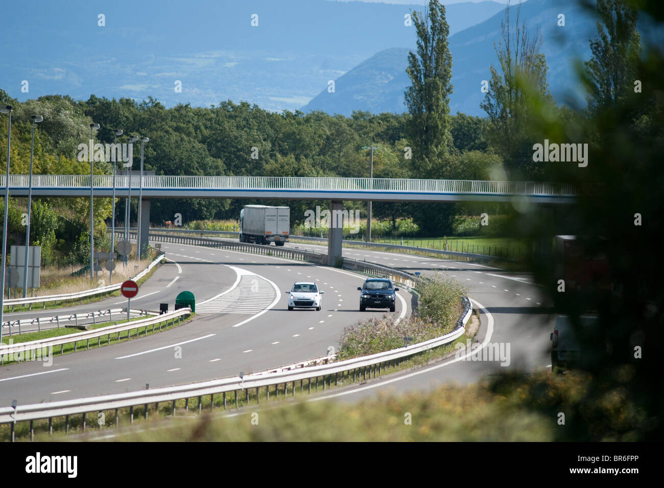 Autoroute A40 nei pressi di Ginevra, Haut Jura, Francia Foto Stock