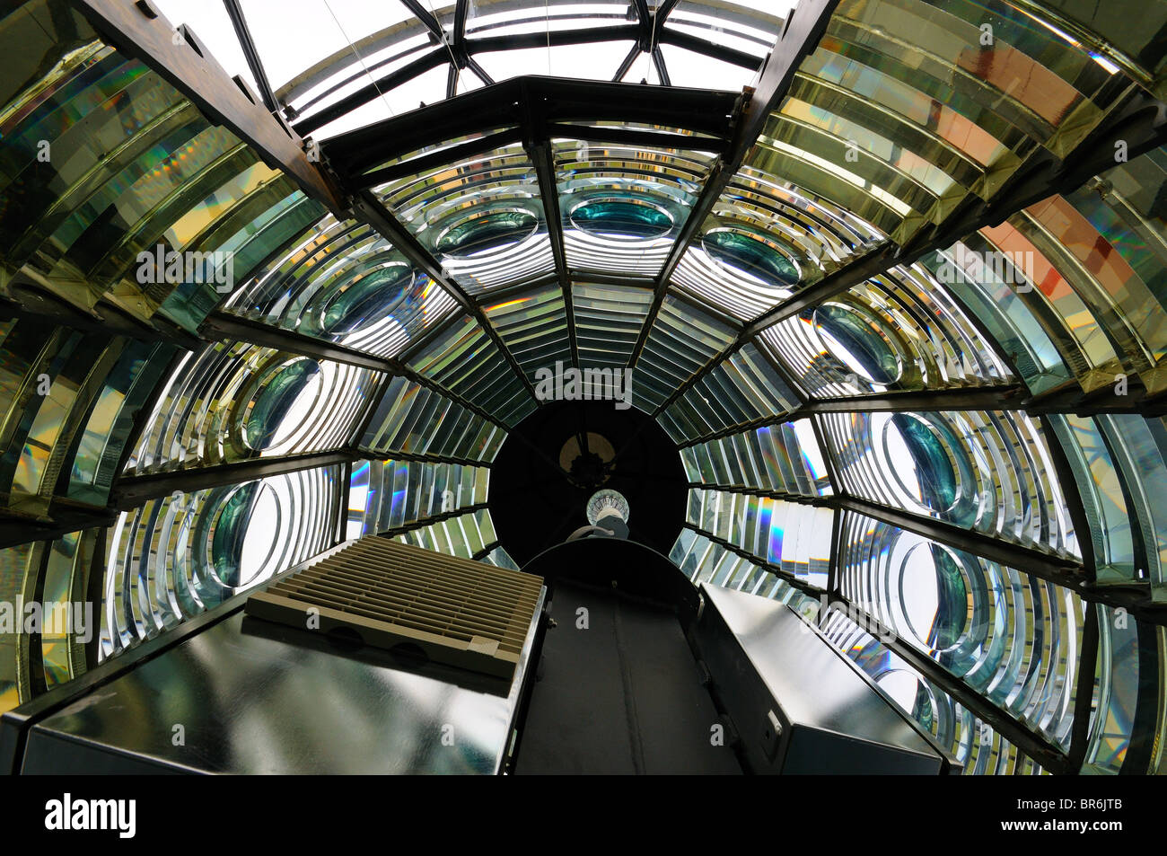 Originale lente di fresnel, North Ronaldsay lighthouse, isole Orcadi, Scozia Foto Stock