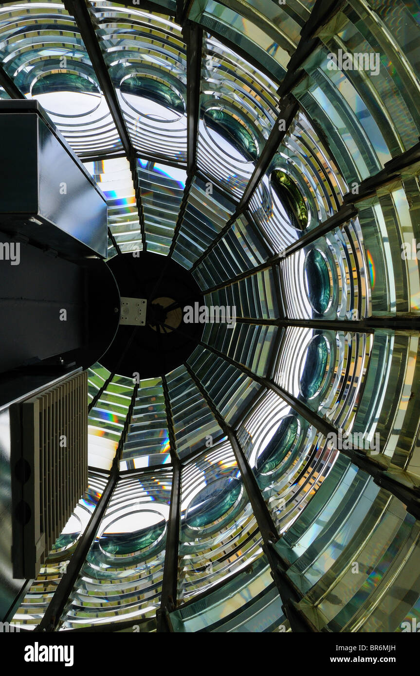 Originale lente di fresnel, North Ronaldsay lighthouse, isole Orcadi, Scozia Foto Stock