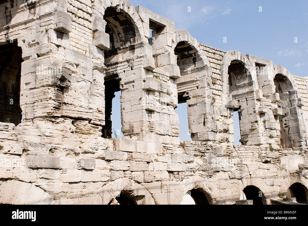 L'arena romana (particolare) in Arles Foto Stock