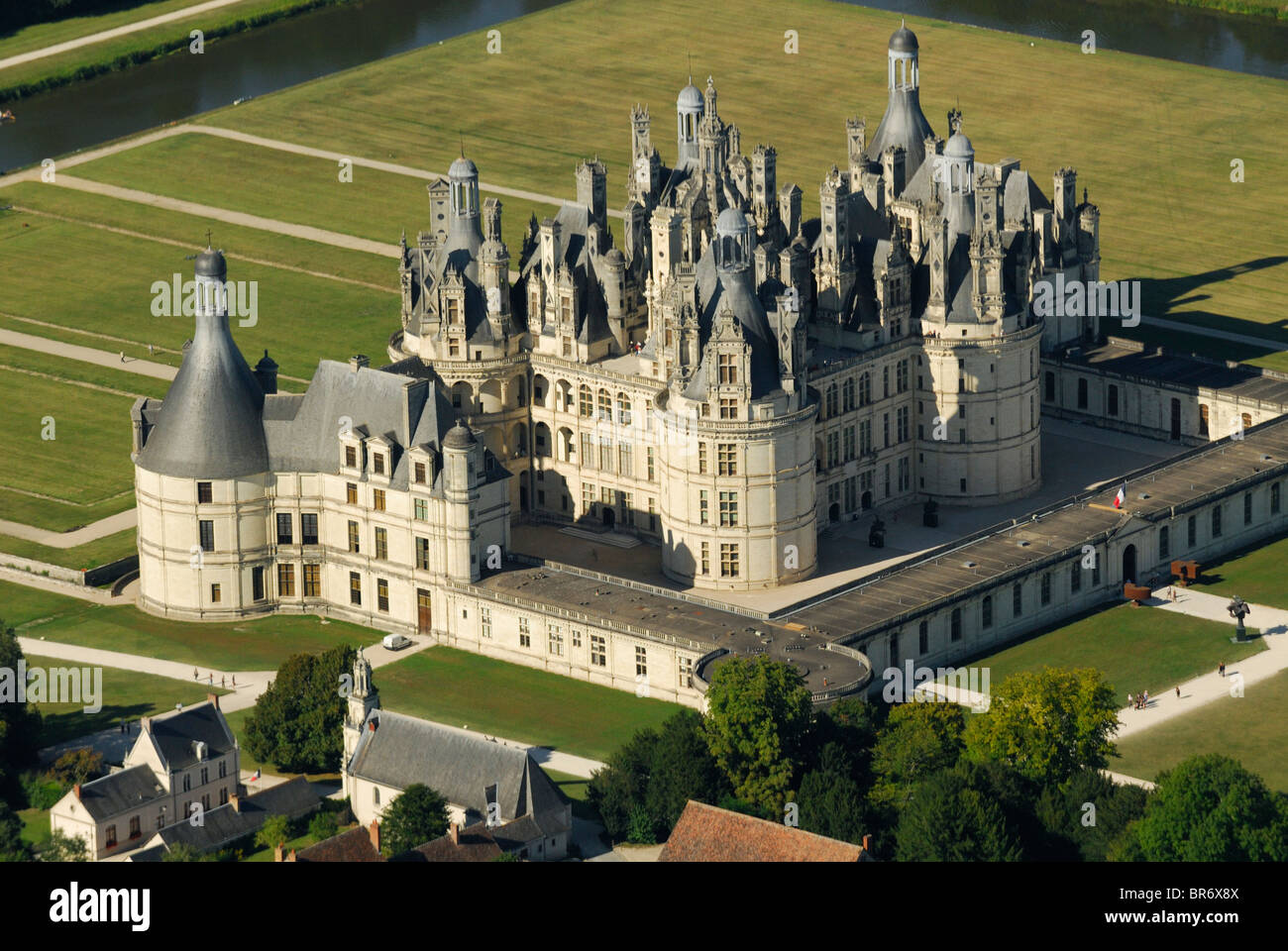 Veduta aerea del castello di Chambord, Loir-et-Cher, regione centrale, Francia Foto Stock