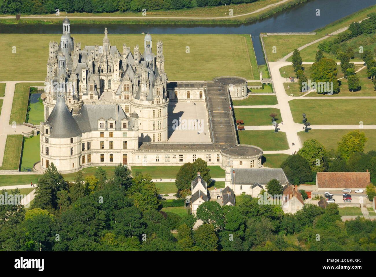 Veduta aerea del castello di Chambord, Loir-et-Cher, regione centrale, Francia Foto Stock