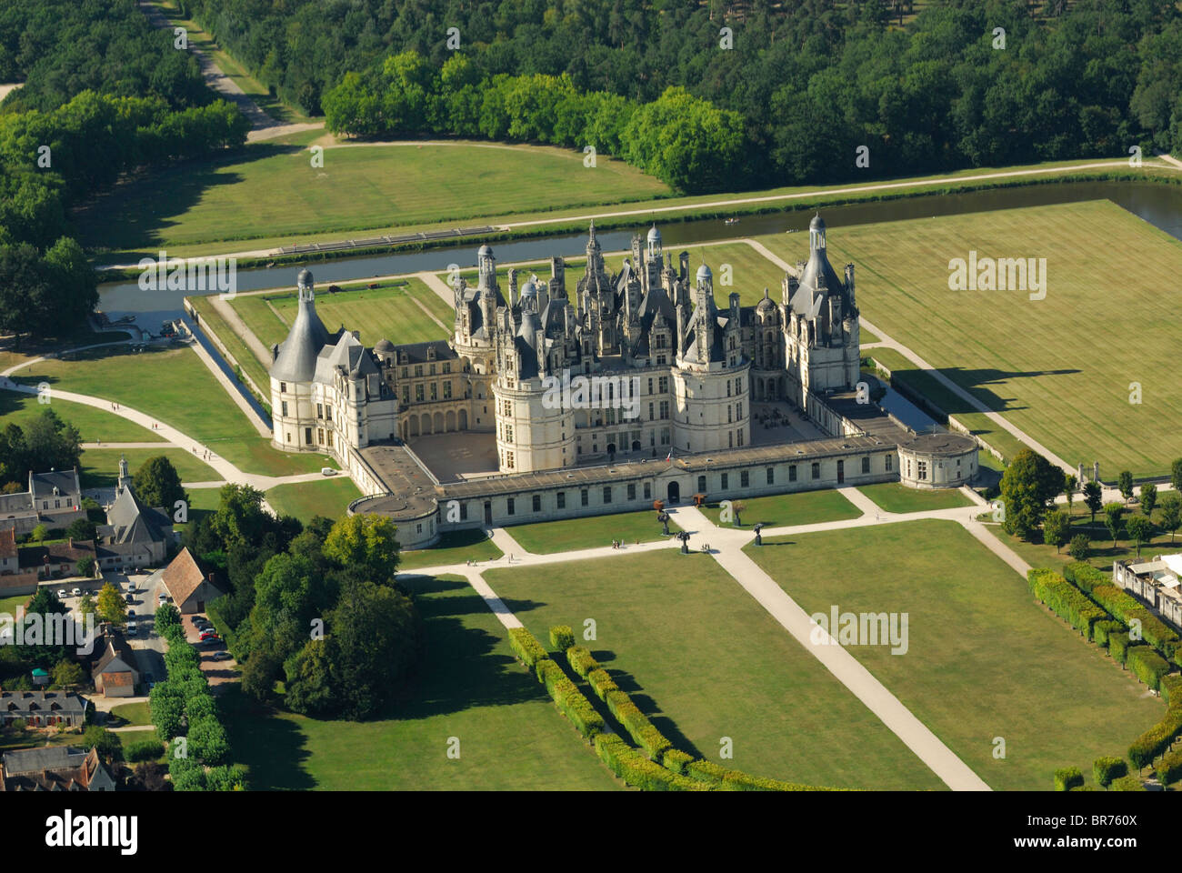 Veduta aerea del castello di Chambord, Loir-et-Cher, regione centrale, Francia Foto Stock