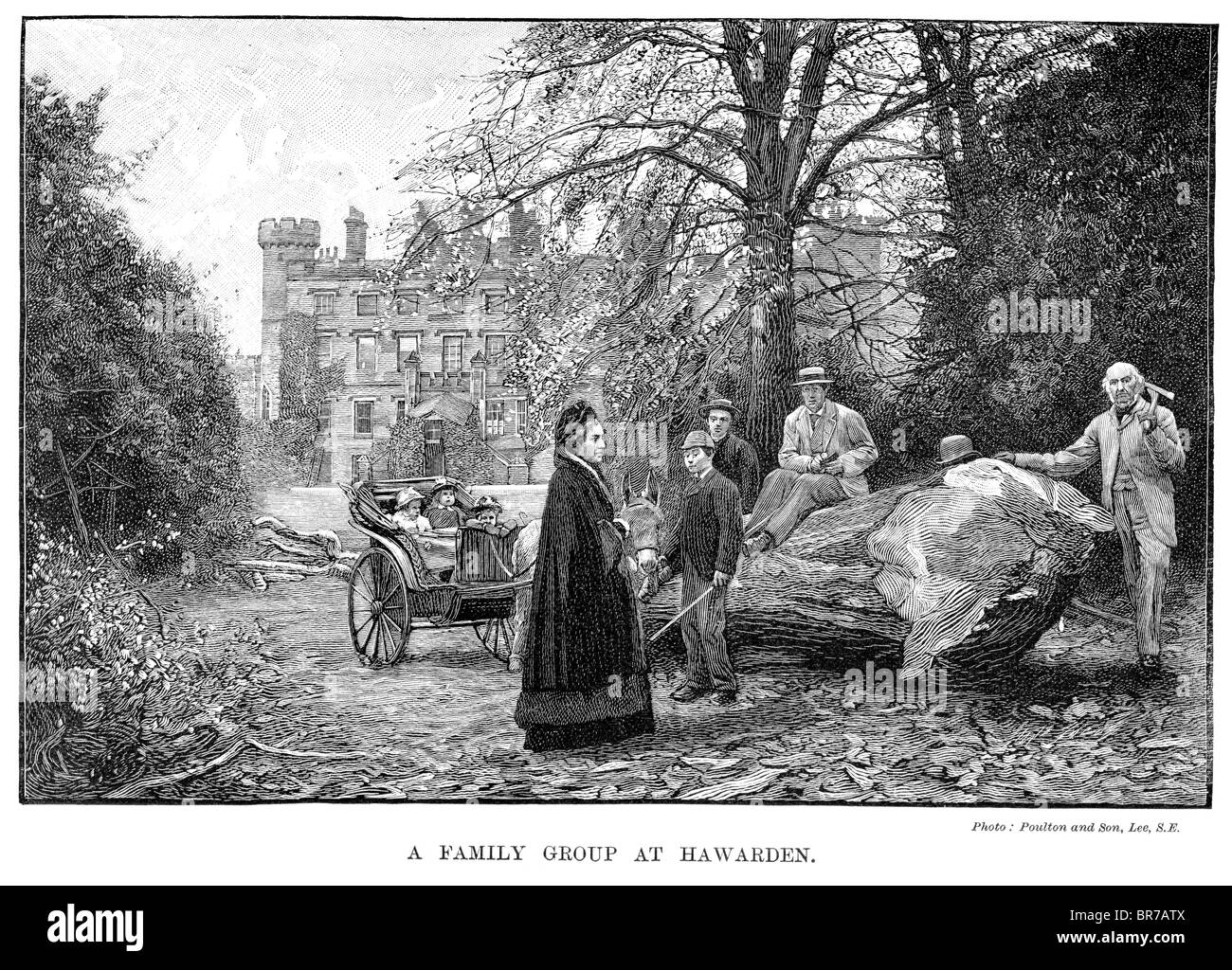 William Ewart Gladstone e la sua famiglia a Hawarden Castle Foto Stock