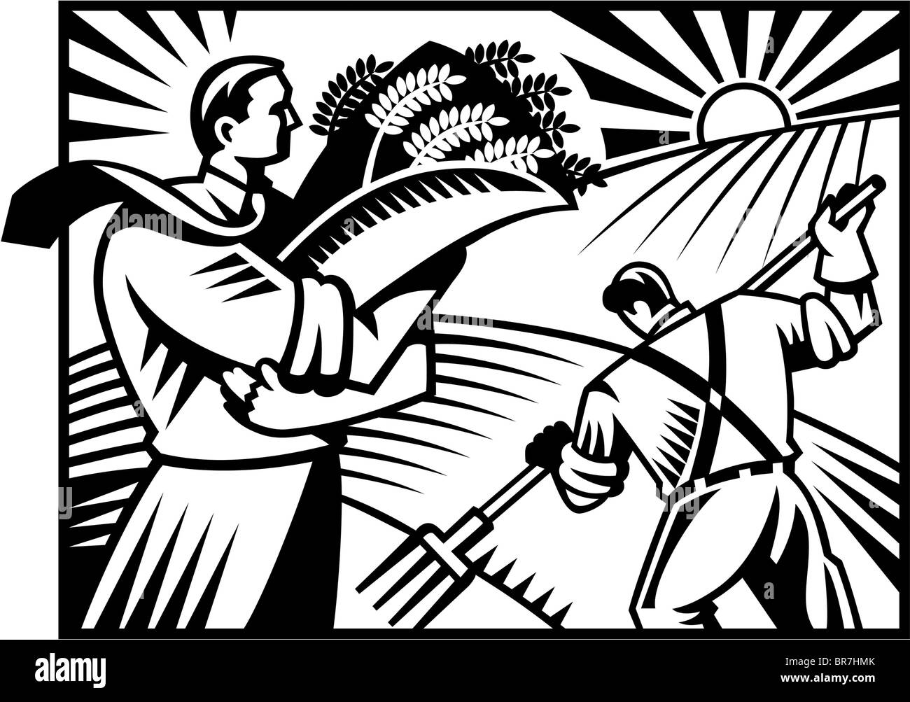 La mietitura del frumento bw Foto Stock